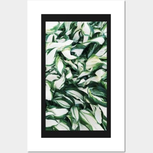 White and green leaves abstract Posters and Art